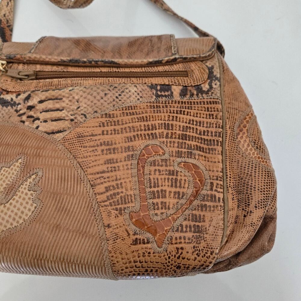 Vintage Sharif Patchwork Leather Crossbody Bag Boho Maximalist Reptile Embossed - Picture 6 of 13